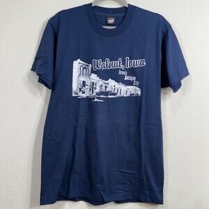 Vintage 80s 90s Blue Walnut Iowa Antique City Graphic Single Stitch T-Shirt L